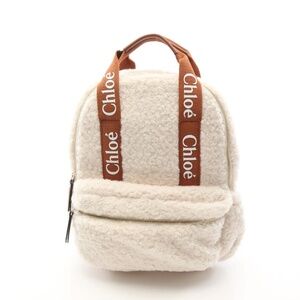 Chloe Backpack Rucksack Sherpa Fabric Canvas Leather beige.